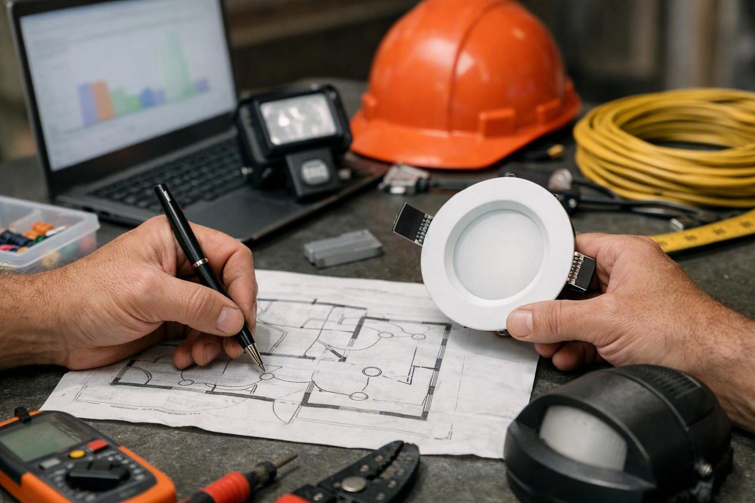 editorial documentary photograph of wide establishing view of a setting where "Planning Indoor, Recessed