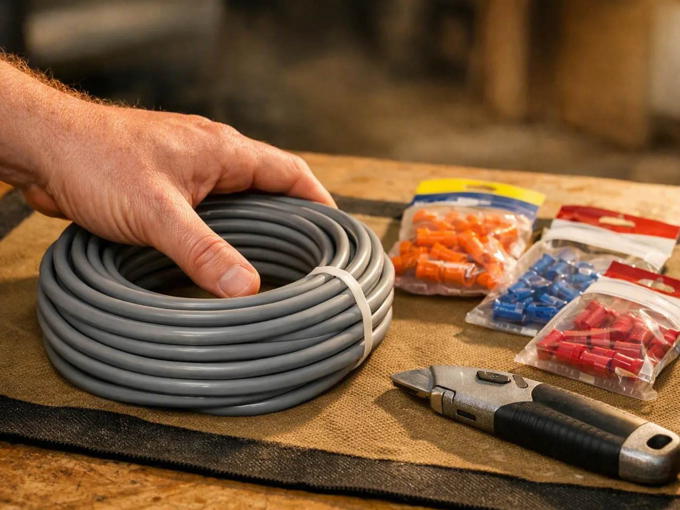 Electrician checking outdoor wiring after cold weather