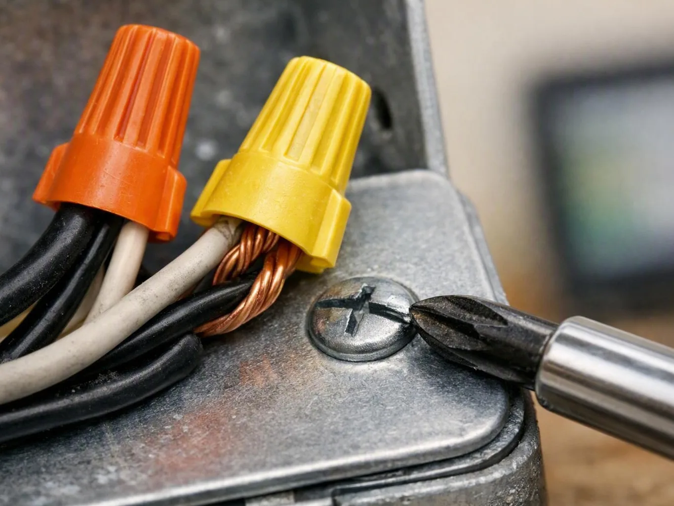 Electrician testing a breaker panel inside a Grabill home