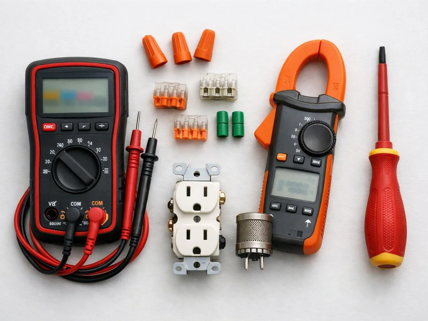 Electrician repairing an outlet beside a kitchen counter